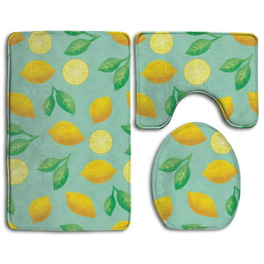 U Shaped Contour Mat Toilet Lid Cover Non-Slip with Rubber Backing Modern Summer Bright Yellow Lemons Fruits 3 Piece Bathroom Rug Set Bath Mats Perfect Carpet Mats for Tub 16 x 24 Inches 